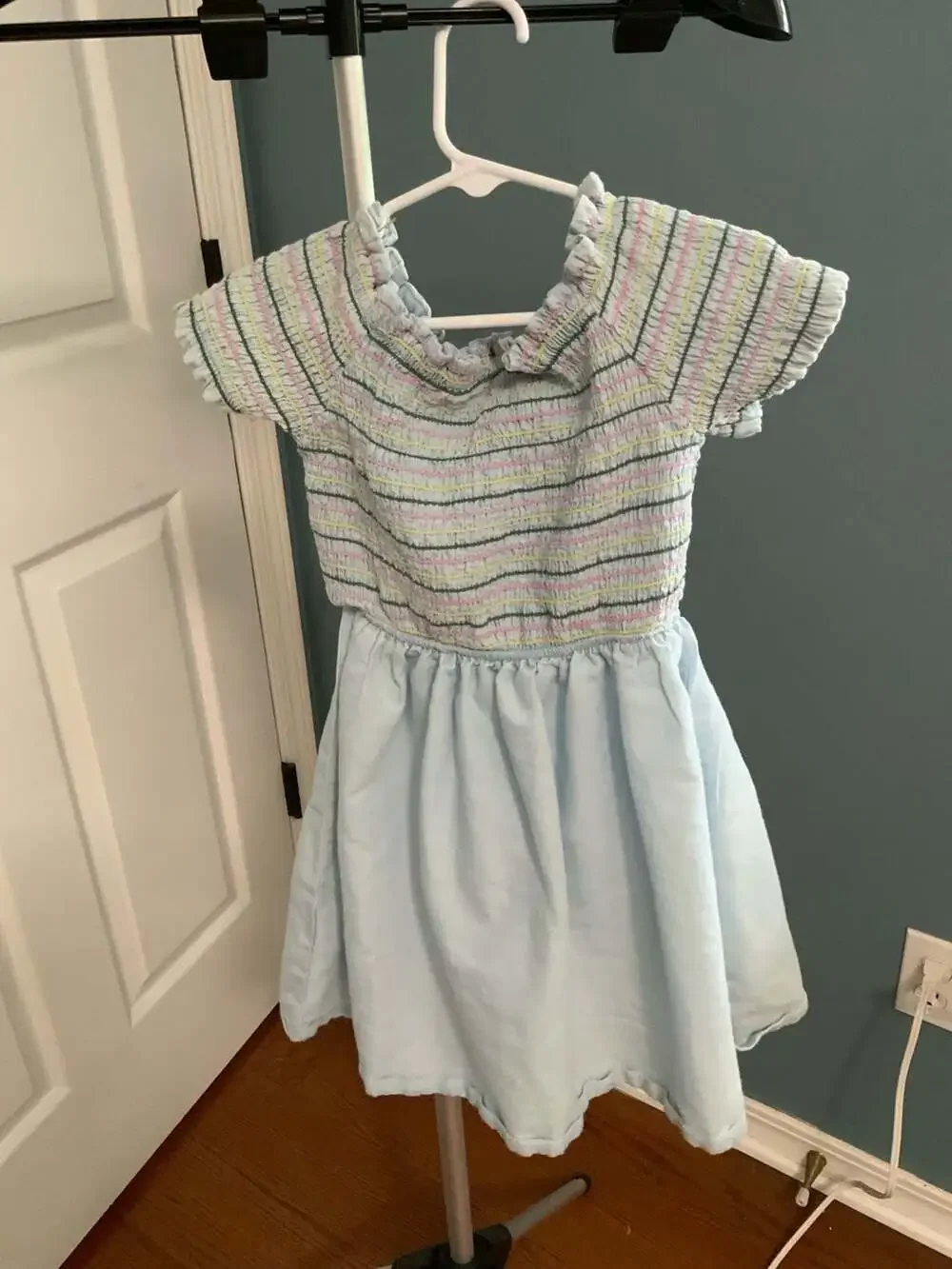 picapino Dress Size 6X Blue Smocked Short Sleeve Multi Stripe